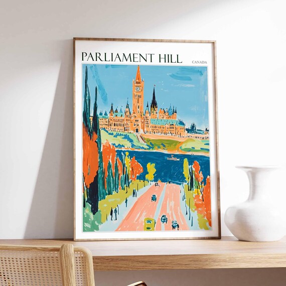 Parliament Hill Poster Parliament Hill Travel Print Tropical Decor City Wall Art Canadian Decor Canada Travel Print Canada Gift