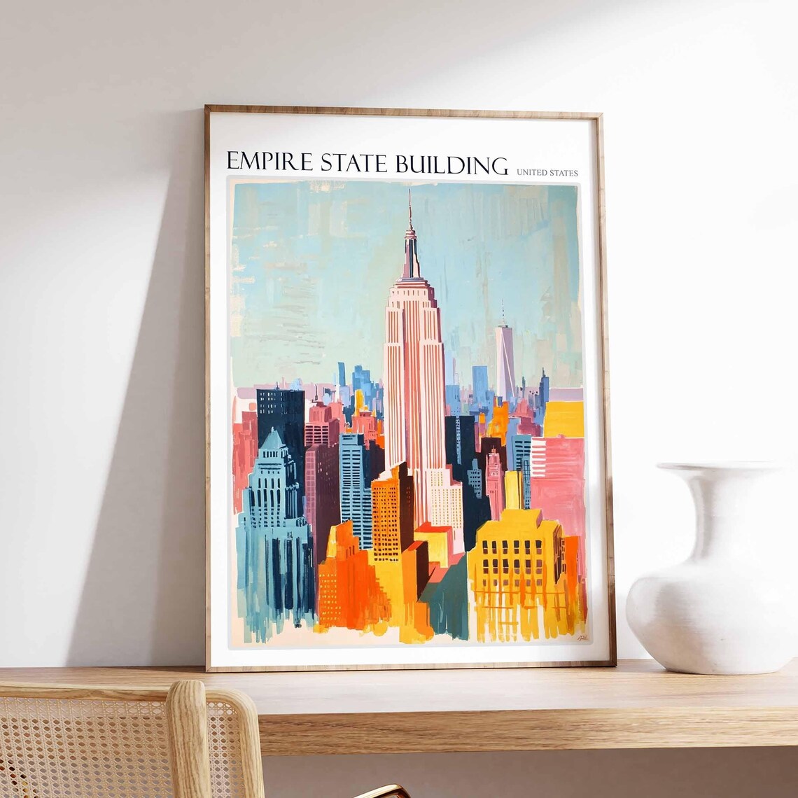 Empire State Building United States Colorful Skyline Art Poster