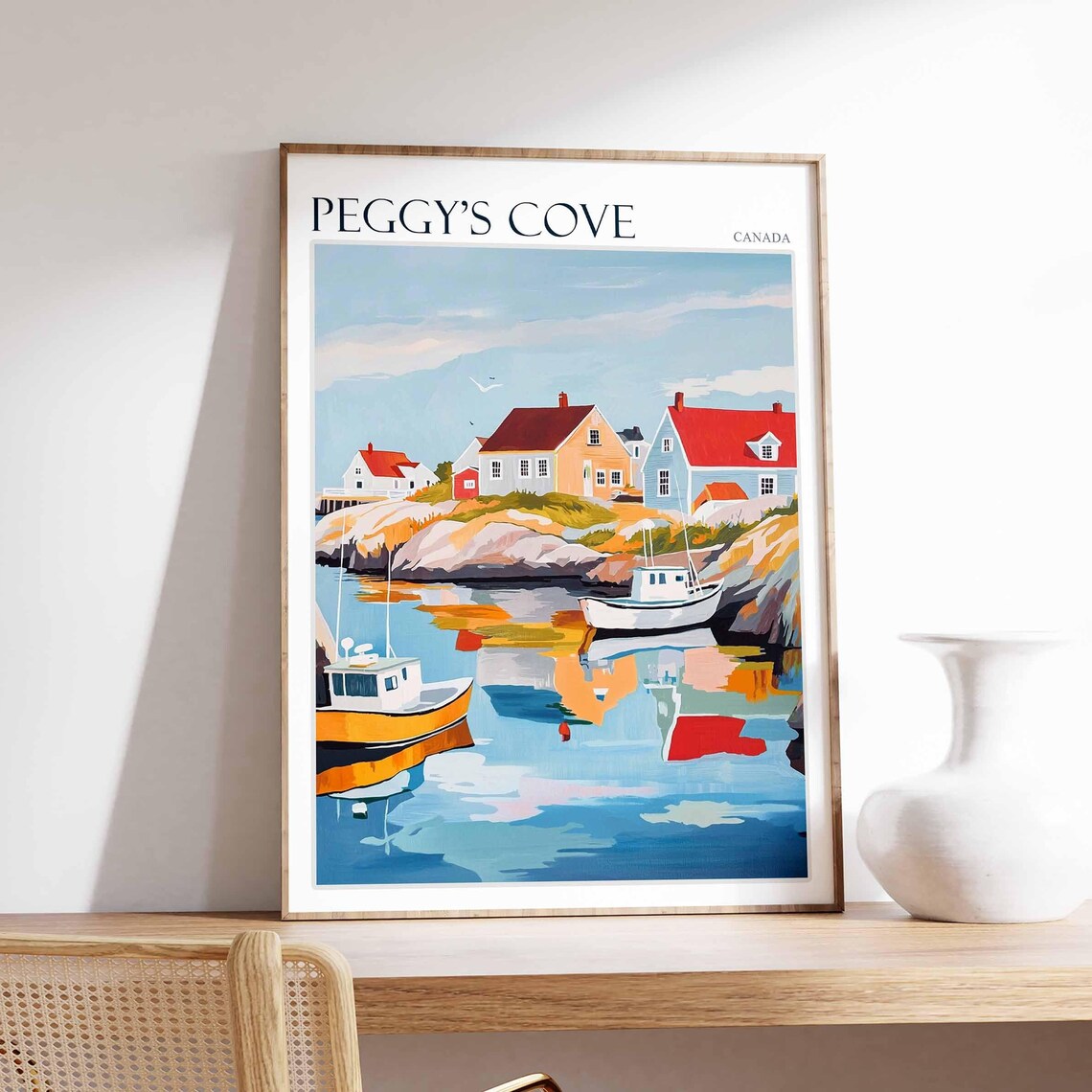 Peggy's Cove Canada Calm Harbour Reflections and Fishing Boats Poster