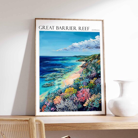 Great Barrier Reef Coral Cove Curved Beach Australia Travel Poster