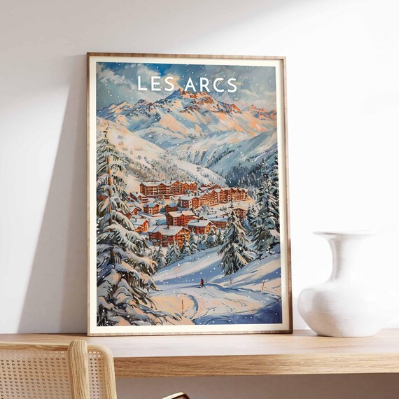 Les Arcs France Sunset Glow Snowy Valley Alpine Village Ski Poster
