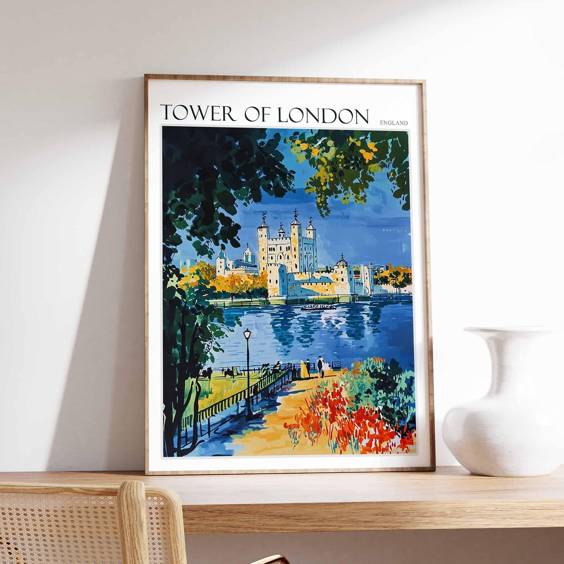 Tower Of London Evening Riverside Walk Painted Travel Poster