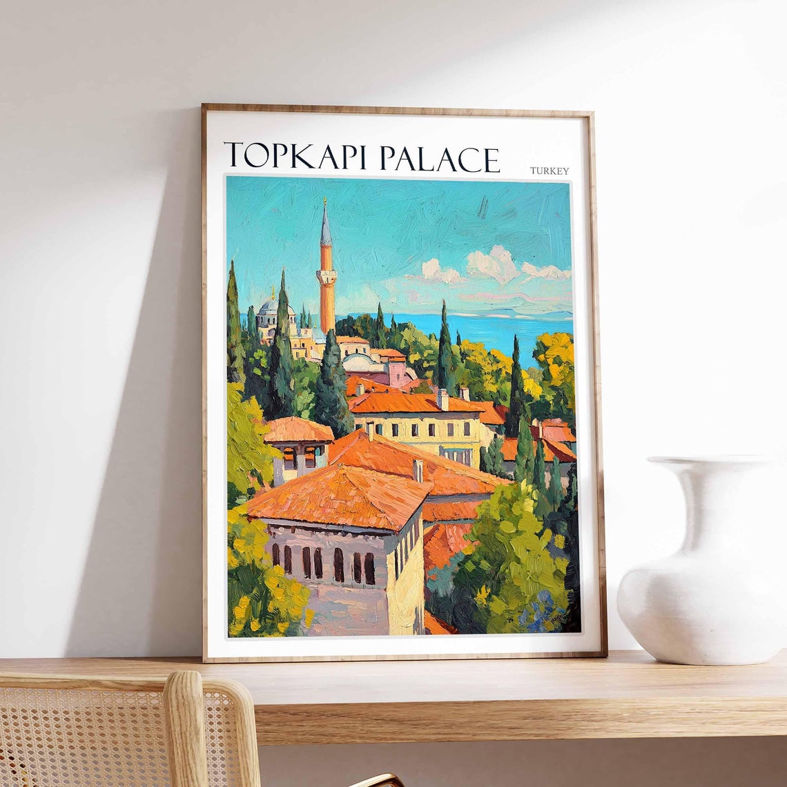Topkapi Palace Tall Orange Minaret Rooftops Cypress Painted Poster