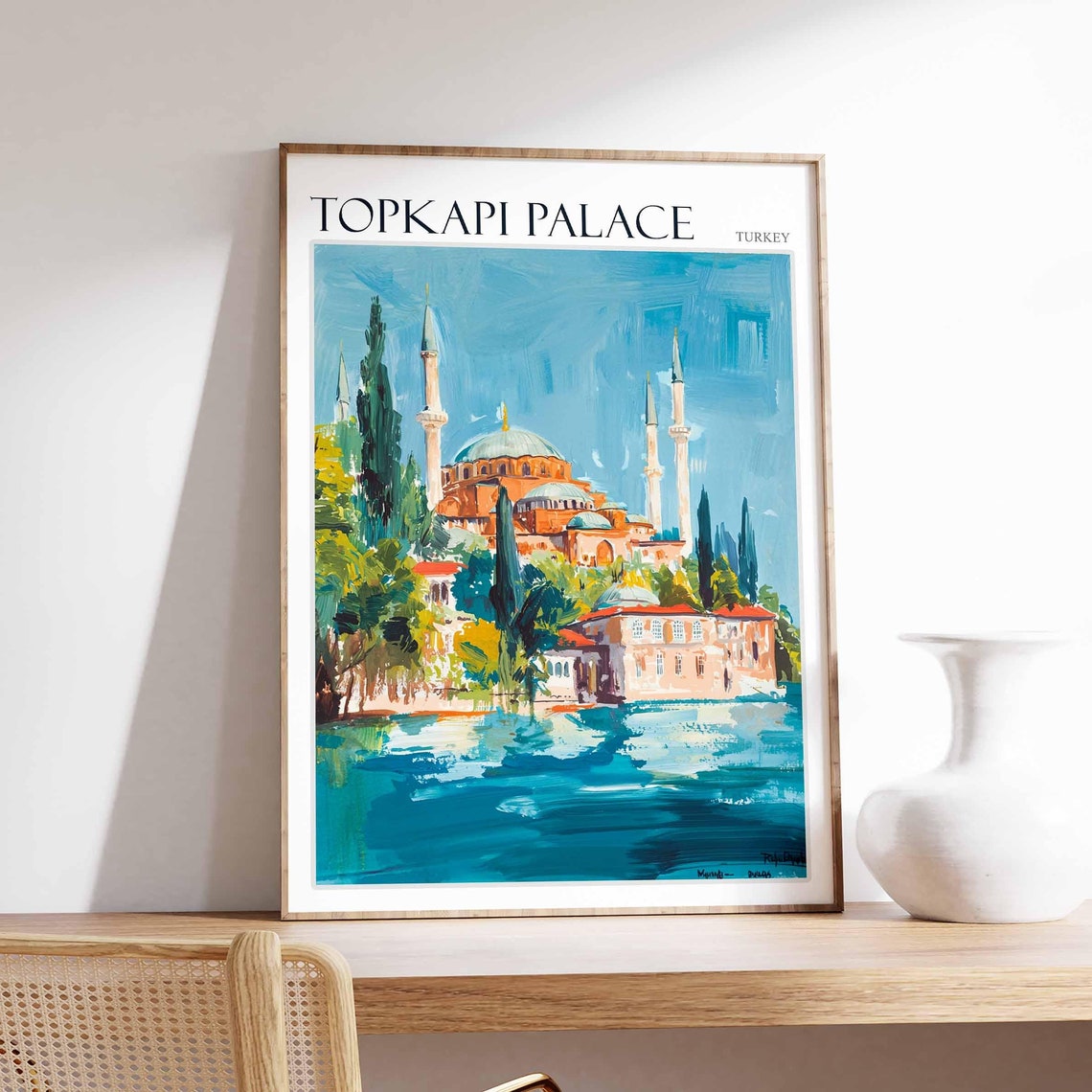 Topkapi Palace Turkey Tall Minarets Blue Water Ottoman Poster