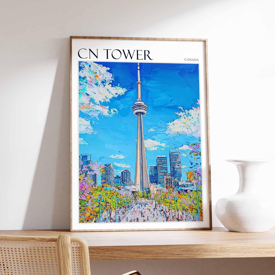 CN Tower Canada Toronto Busy Flower Avenue Street Scene Poster