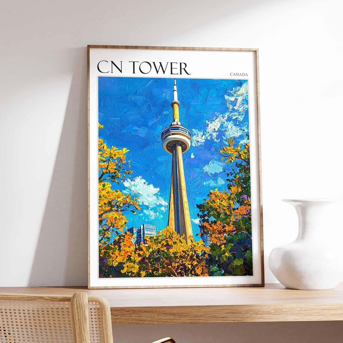 CN Tower Canada Toronto Golden Autumn Canopy View Painting Poster
