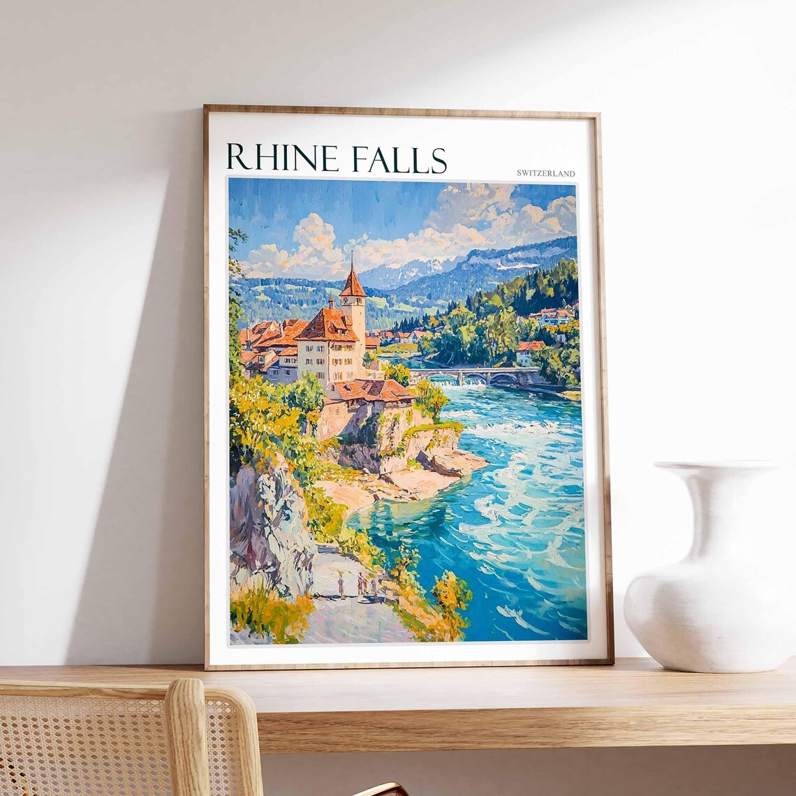 Rhine Falls Switzerland Historic Castle River Painting Poster