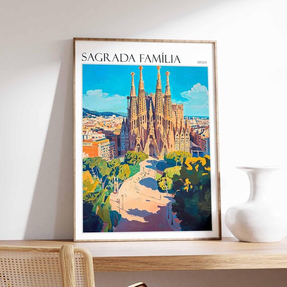 Sagrada Famlia Poster Sagrada Famlia Travel Print Spain Wall Art Spanish Travel Print Tropical Decor Botanical Print Spain Gift