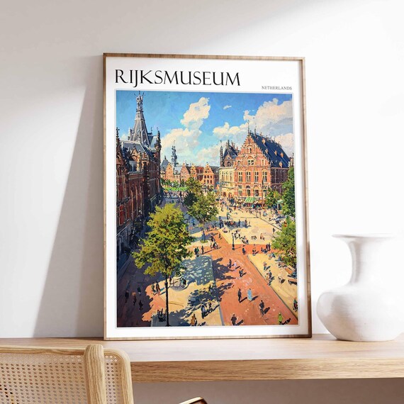Rijksmuseum Netherlands Museum Quarter Crowd Scene Travel Poster
