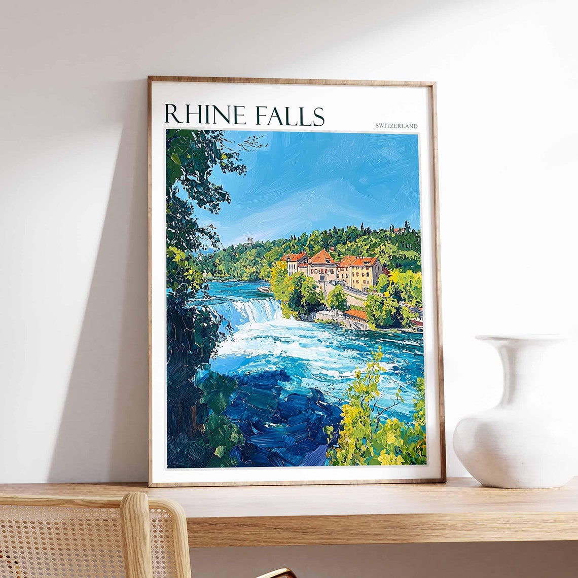 Rhine Falls Poster Rhine Falls Travel Print Swiss Decor Europe Travel Poster European Wall Art Switzerland Wall Art Botanical Decor