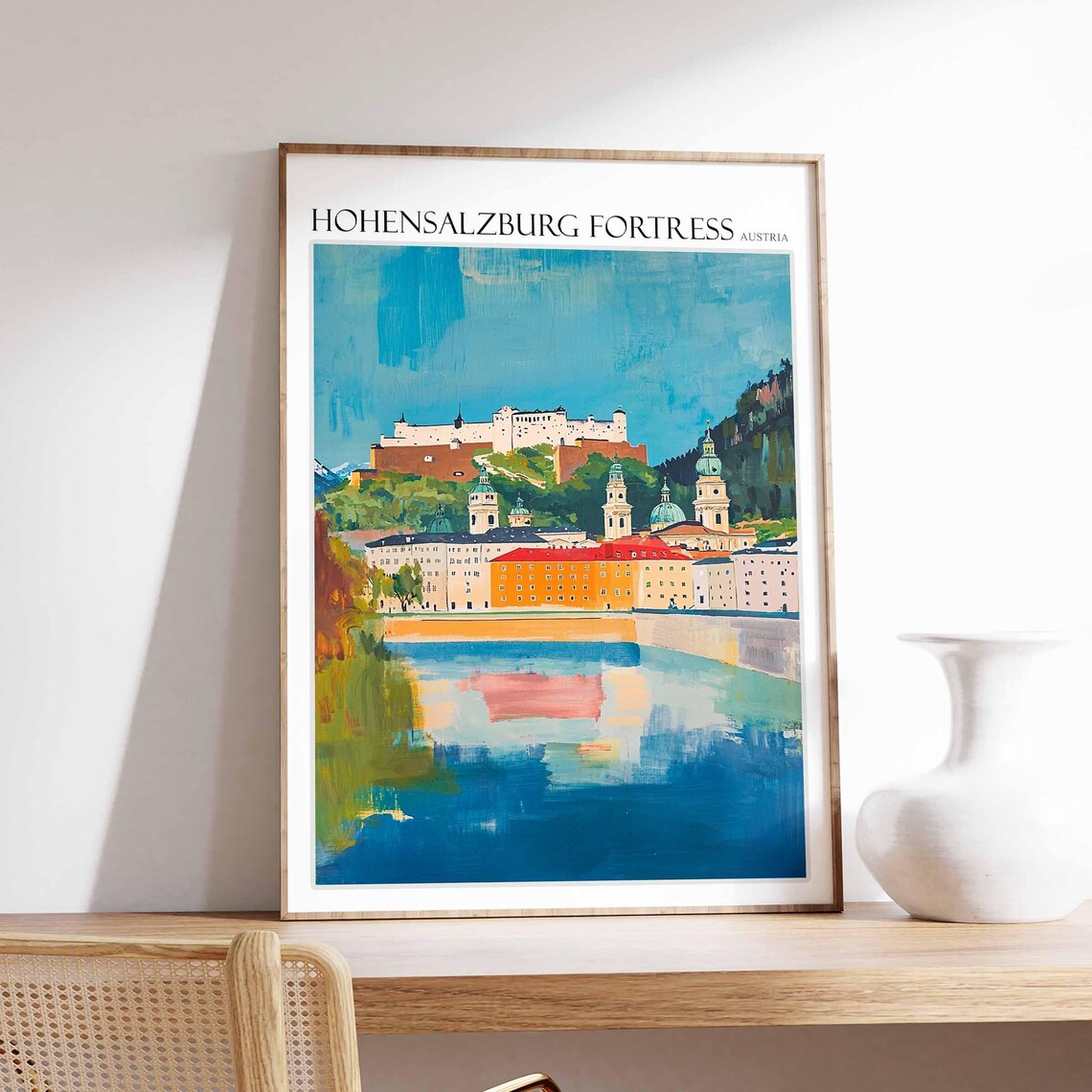 Hohensalzburg Fortress Austria River Town View Travel Poster