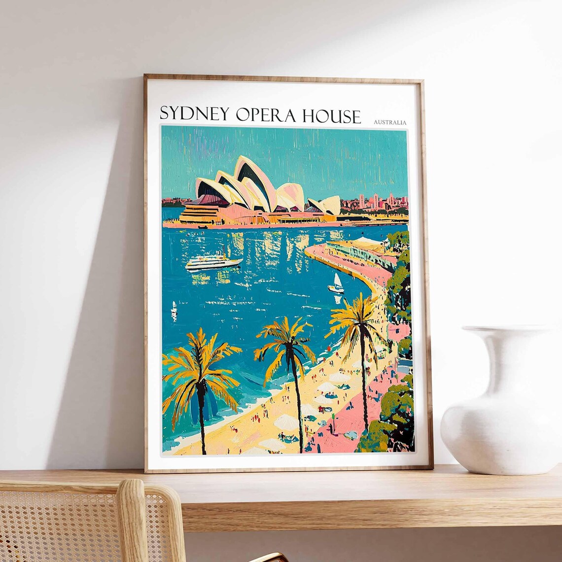 Sydney Opera House Australia Beach Umbrellas Palms Aerial View Poster