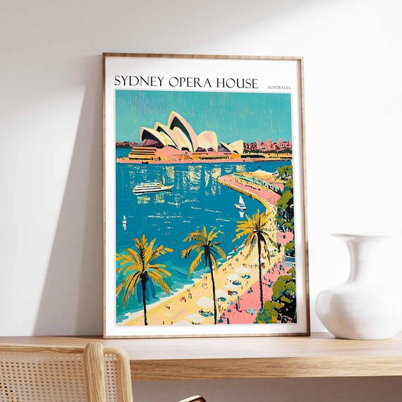 Sydney Opera House Australia Beach Umbrellas Palms Aerial View Poster