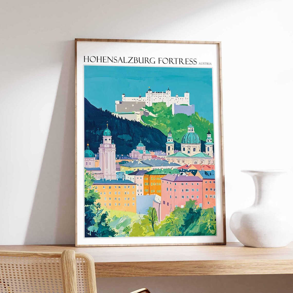 Hohensalzburg Fortress Austria Colorful Old Town View Art Poster
