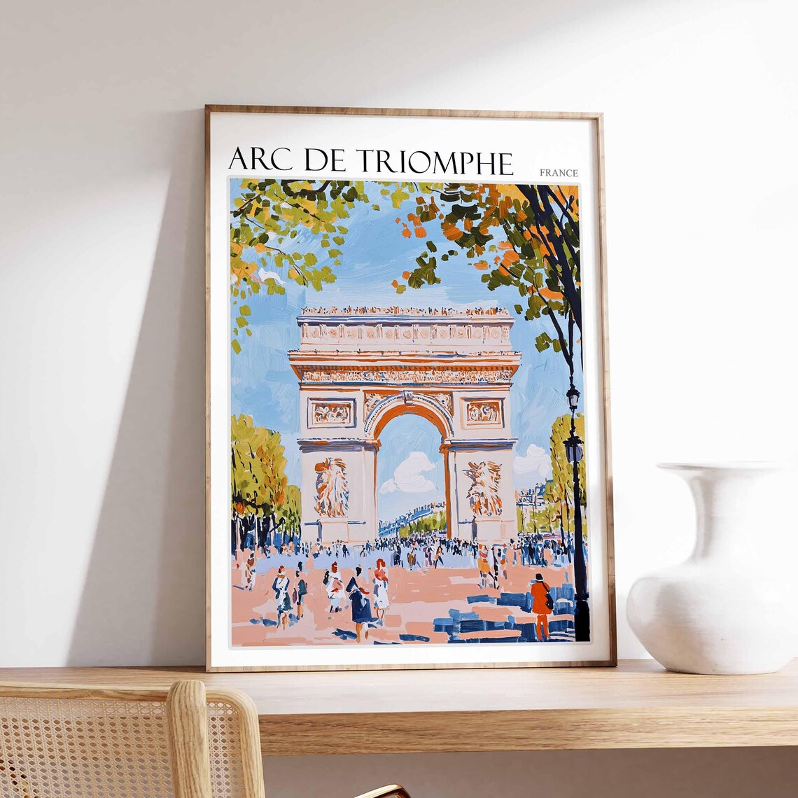 Arc de Triomphe Paris France Warm Autumn Crowd Scene Art Poster