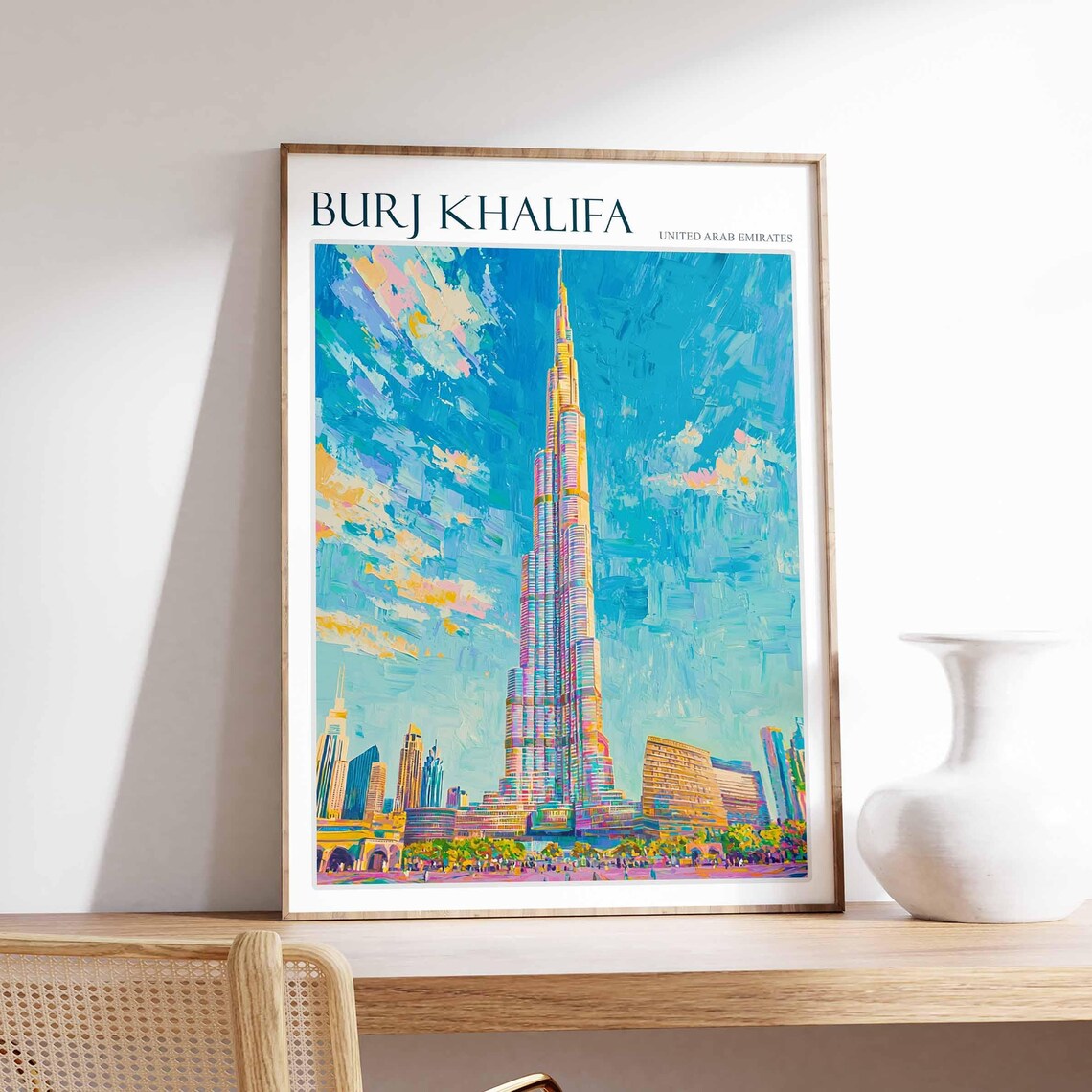 Burj Khalifa Dubai City Skyline Impressionist Oil Painting Poster