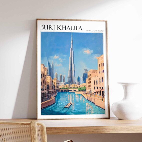 Burj Khalifa Poster United Arab Emirates Wall Art Arabian Travel Print Tropical Decor Burj Khalifa Travel Poster City Print