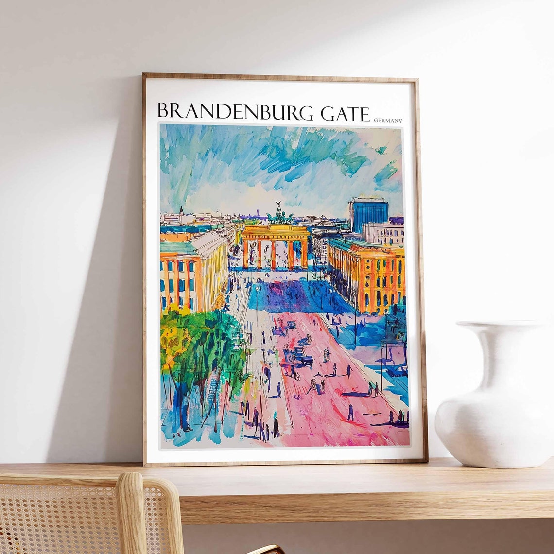 Brandenburg Gate Watercolor Boulevard Elevated Panoramic Poster