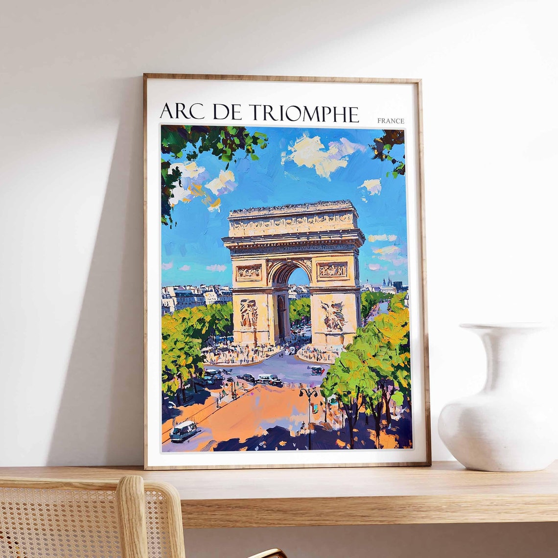 Arc de Triomphe Paris France Leafy Green Avenue Aerial Art Poster