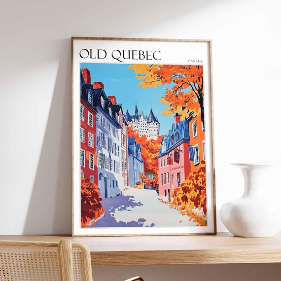 Old Quebec Poster Old Quebec Travel Print Canada Wall Art Canadian Travel Print Tropical Decor City Print Canada Gift