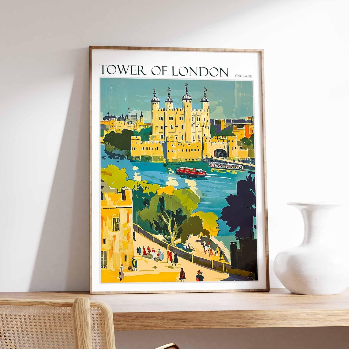Tower Of London England Vintage River Castle Riverside Travel Poster