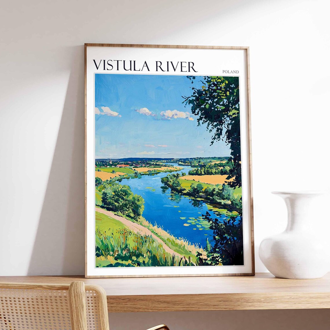 Vistula River Poland Poster Countryside River Bend Blue Sky Landscape