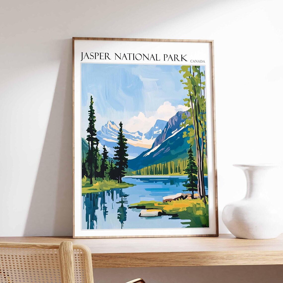 Jasper National Park Canada Mirror Lake Tall Pines Travel Poster