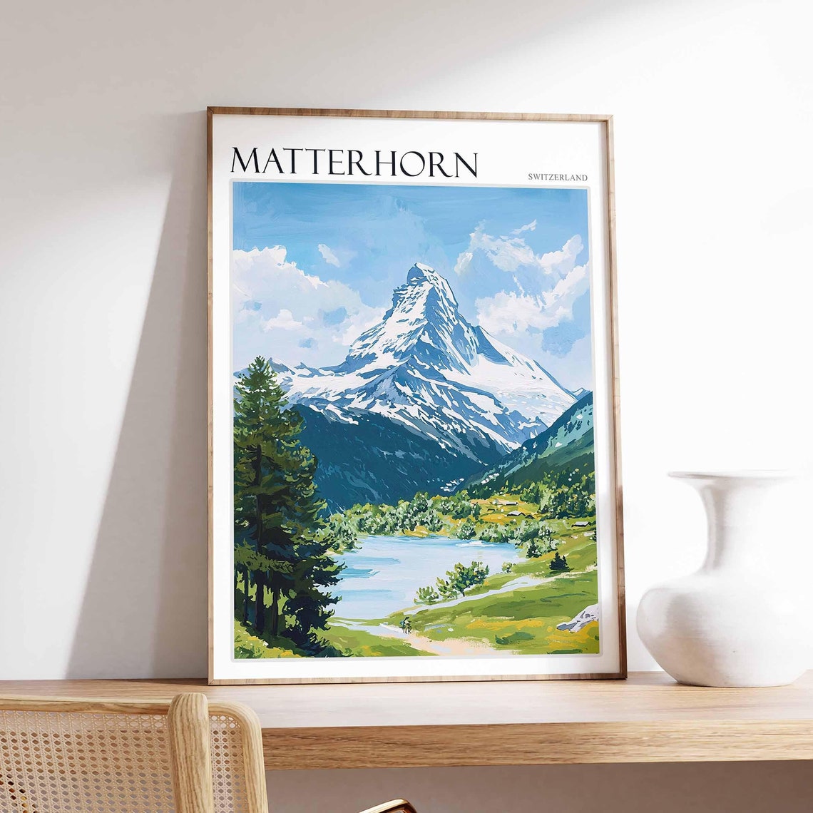 Matterhorn Poster Matterhorn Travel Print Swiss Decor Europe Travel Poster European Wall Art Switzerland Wall Art Mountain Poster