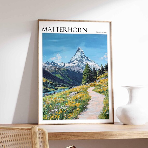 Matterhorn Poster Matterhorn Travel Print Swiss Decor Europe Travel Poster European Wall Art Switzerland Wall Art Mountain Poster