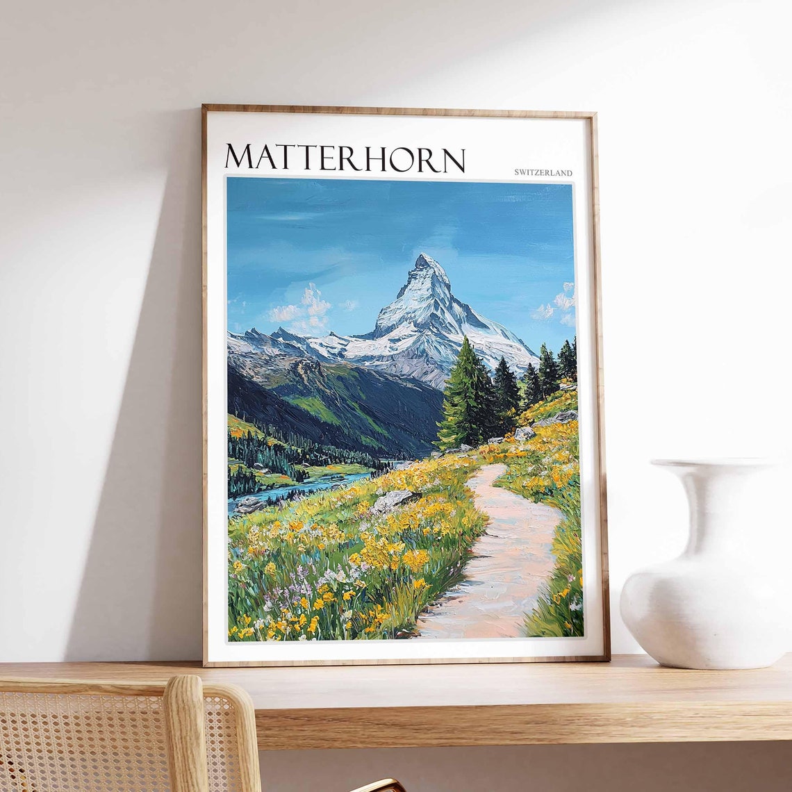 Matterhorn Poster Matterhorn Travel Print Swiss Decor Europe Travel Poster European Wall Art Switzerland Wall Art Mountain Poster