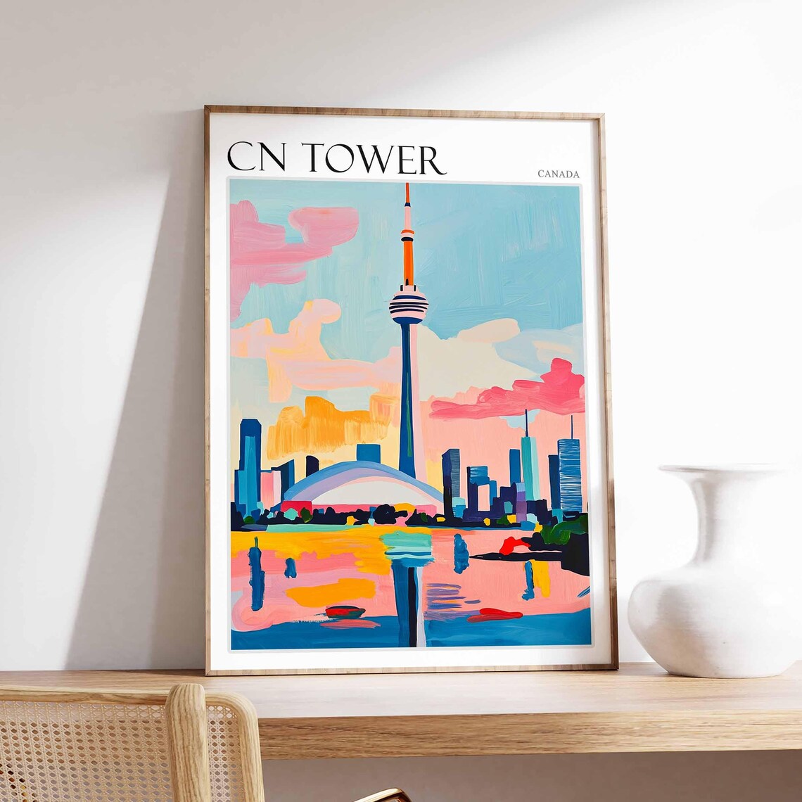 CN Tower Canada Toronto Sunset Waterfront Reflection Painting Poster