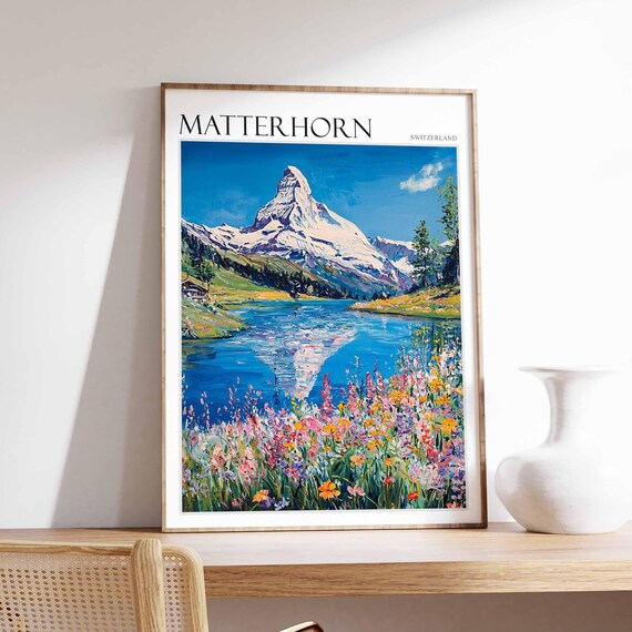 Matterhorn Poster Matterhorn Travel Print Swiss Decor Europe Travel Poster European Wall Art Switzerland Wall Art Mountain Poster