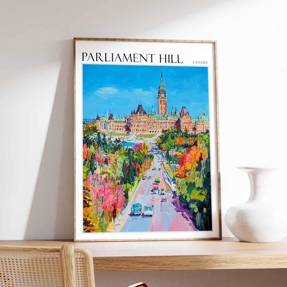 Parliament Hill Poster Parliament Hill Travel Print Tropical Decor City Wall Art Canadian Decor Canada Travel Print Canada Gift
