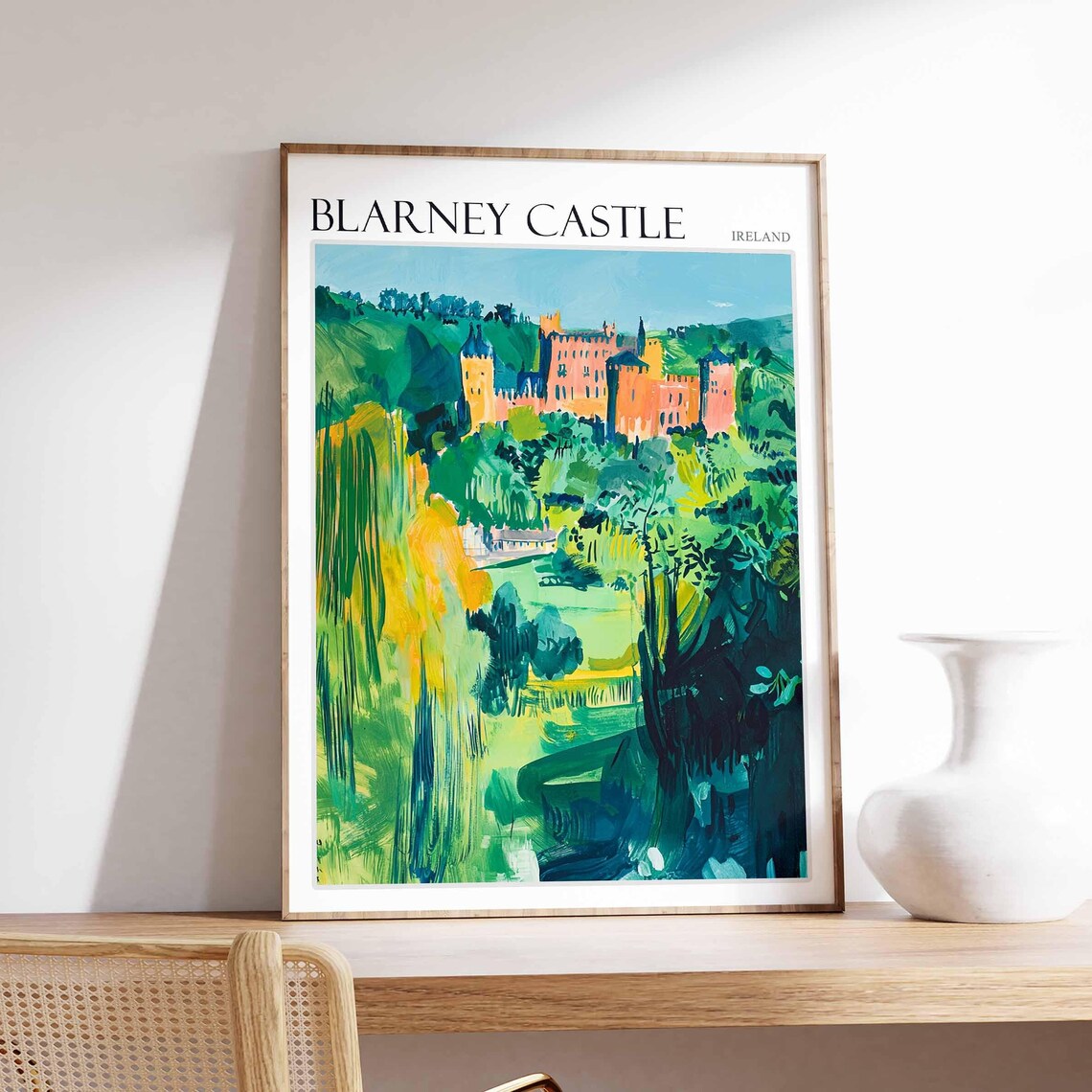 Blarney Castle Ireland Castle Over Green Hills Painting Poster