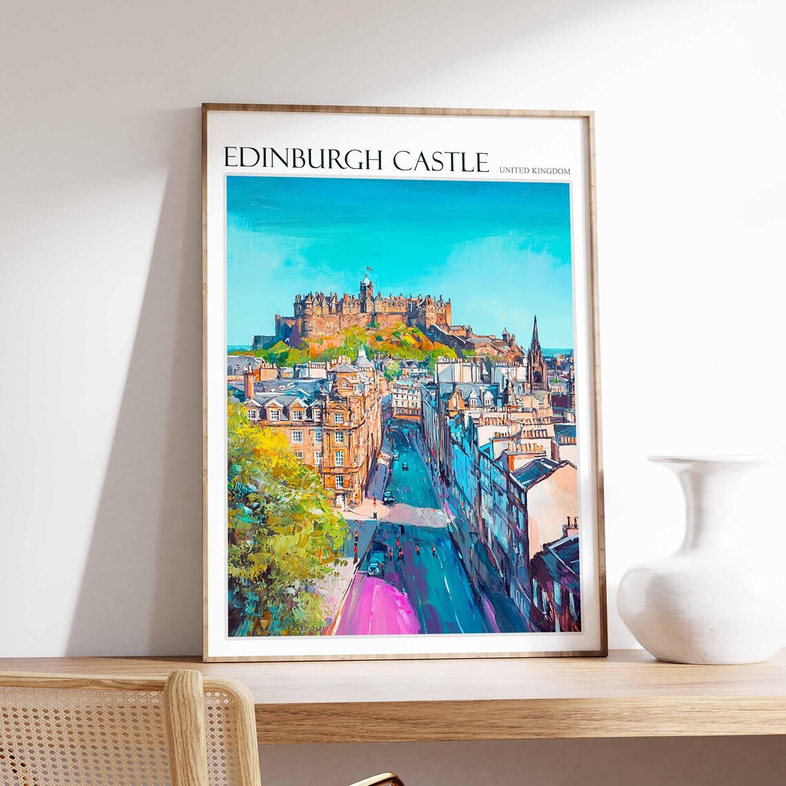 Edinburgh Castle United Kingdom Turquoise Sky City View Travel Poster