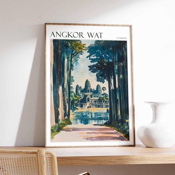 Angkor Wat Poster Angkor Wat Travel Print Cambodia Travel Print Asia Travel Art Botanical Decor Tropical Art Asian Gift