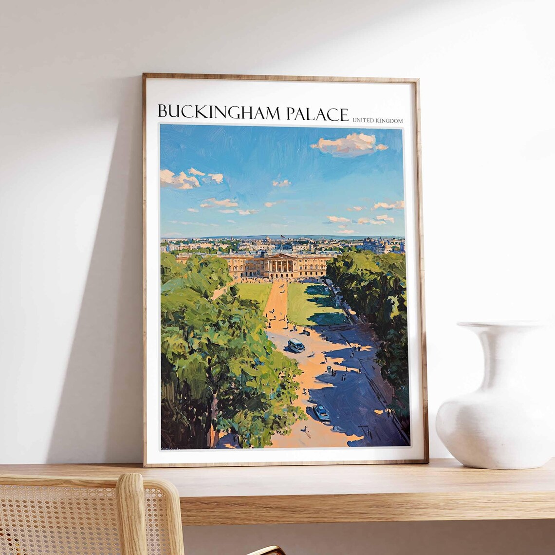 Buckingham Palace London Aerial View of The Mall Oil Painting Poster