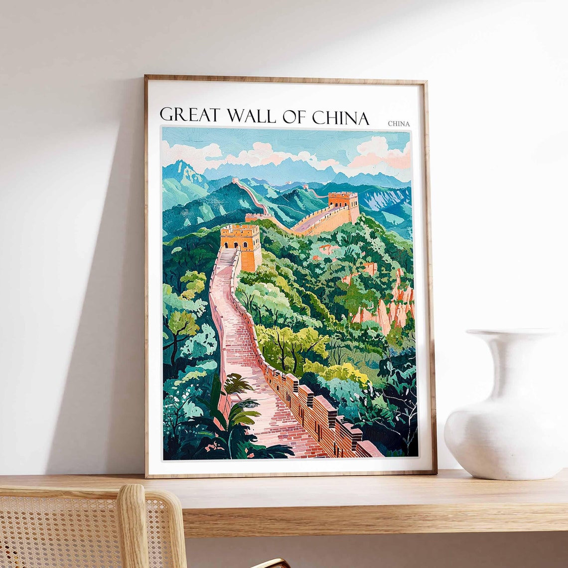 Great Wall Of China Poster Great Wall Of China Travel Print Chinese Decor Asia Travel Poster Asian Wall Art Botanical Decor China Gift