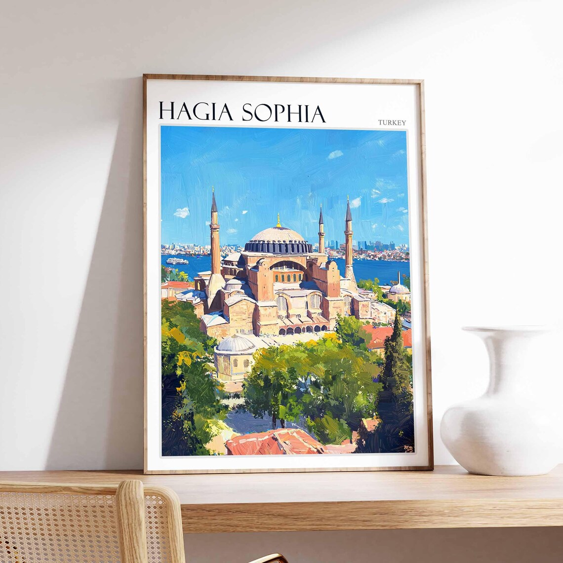 Hagia Sophia Distant Water View Historic Mosque Turkey Travel Poster