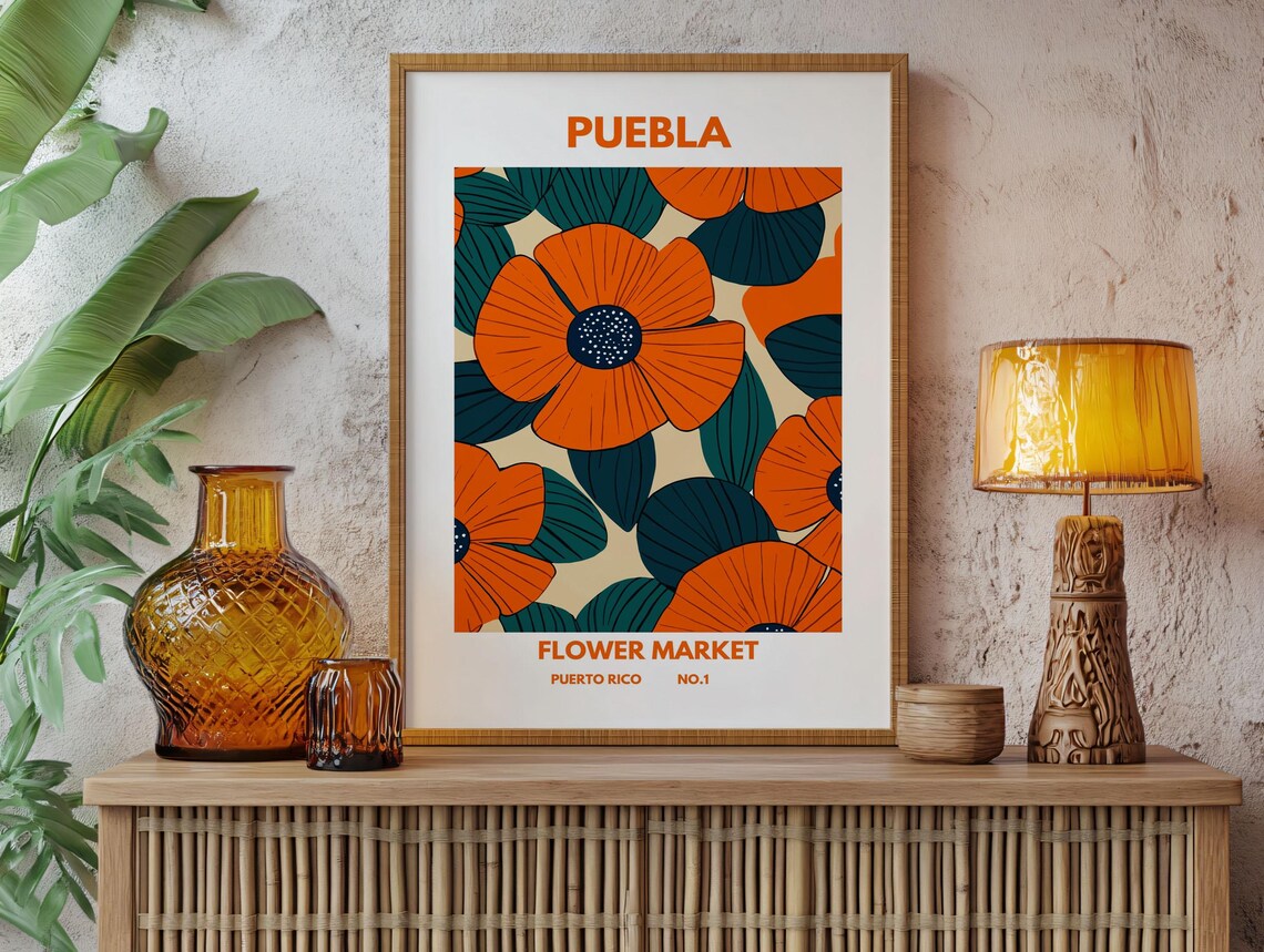Bold Puebla Flower Market Puerto Rico No 1 Orange Poppy Poster - Image 2