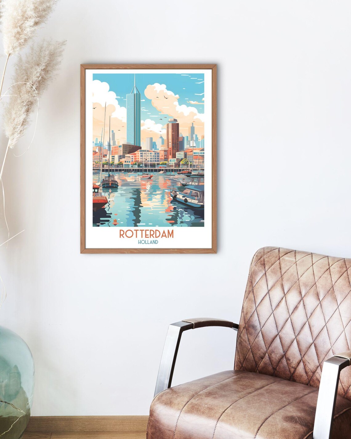 Rotterdam Holland Daytime Harbor Skyline and Boats Travel Art Print - Image 2