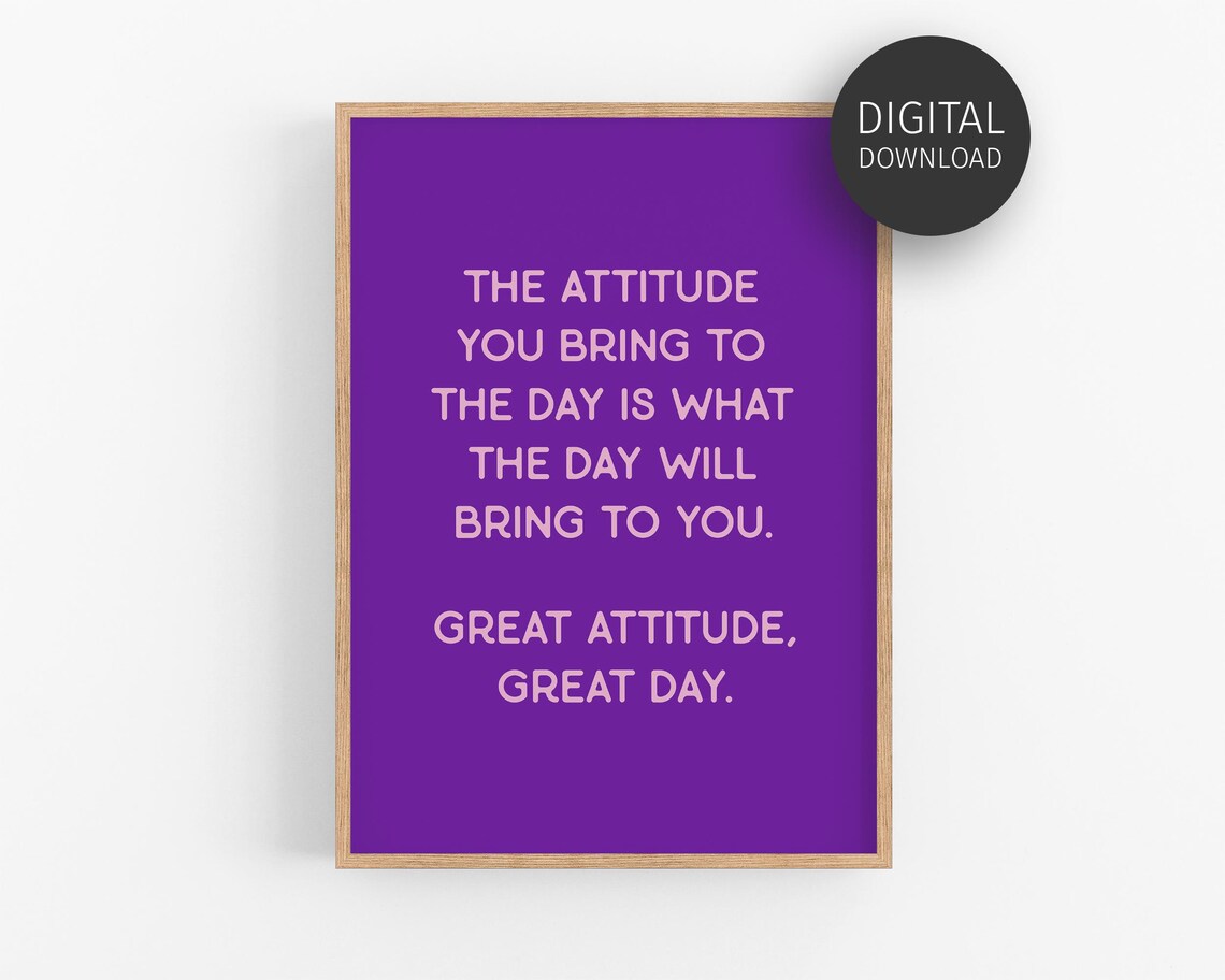 Great Attitude Great Day Purple Minimal Motivational Quote Poster