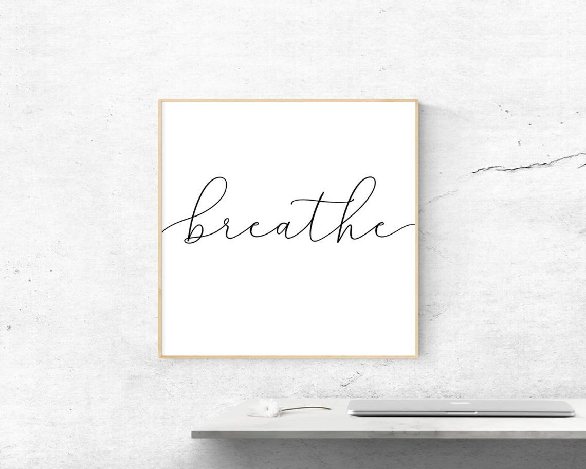 Breathe Script Calligraphy Mindfulness Single Word Art Poster - Image 2
