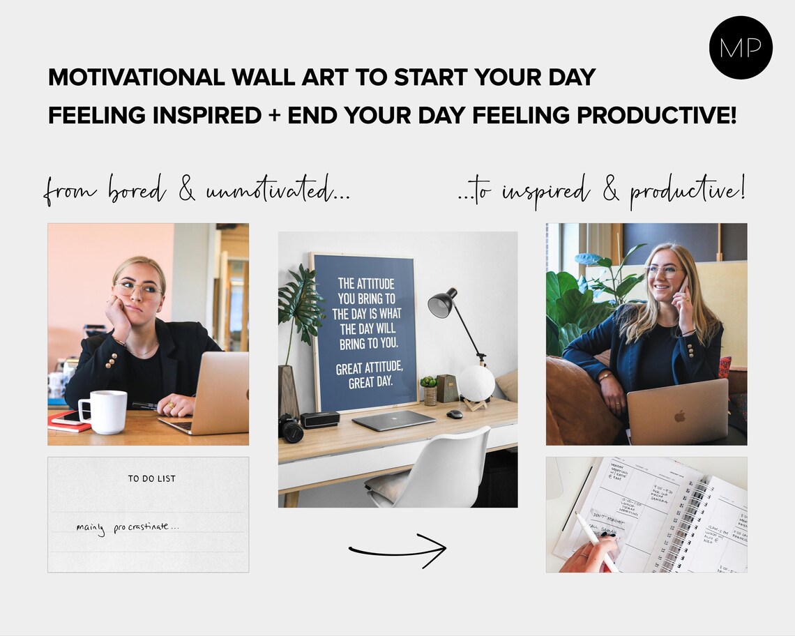 Great Attitude Great Day Navy Blue Motivational Office Quote Poster - Image 3