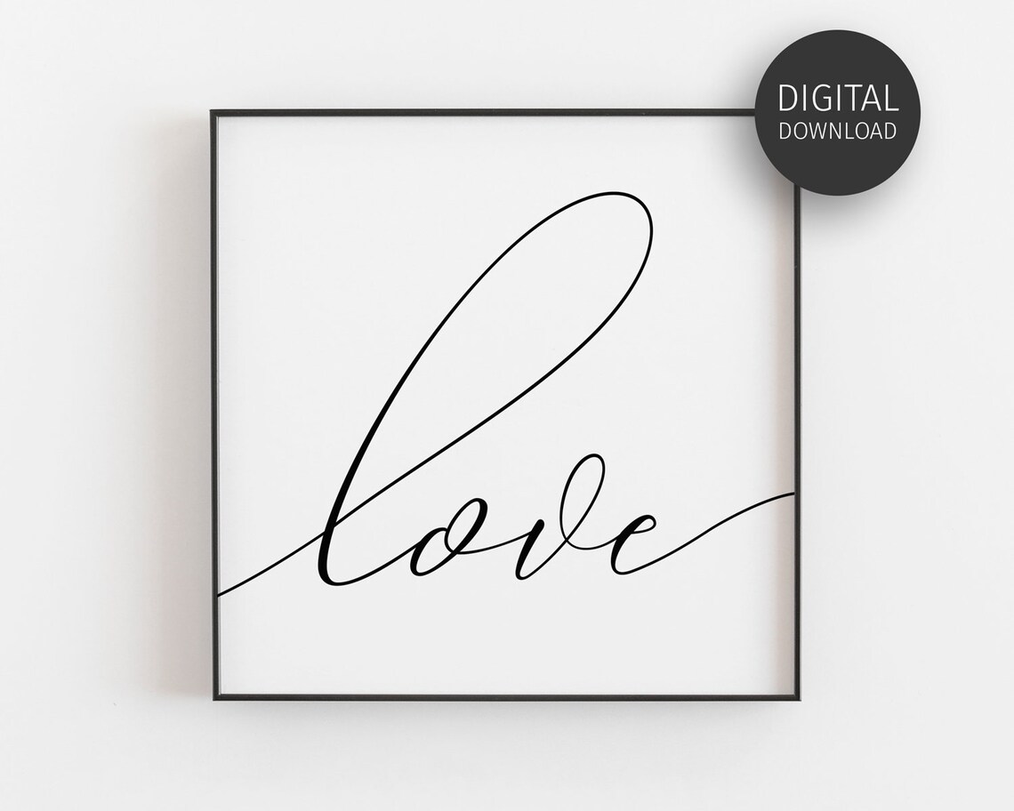 Love Script Calligraphy Single Word Romantic Wedding Typography Poster