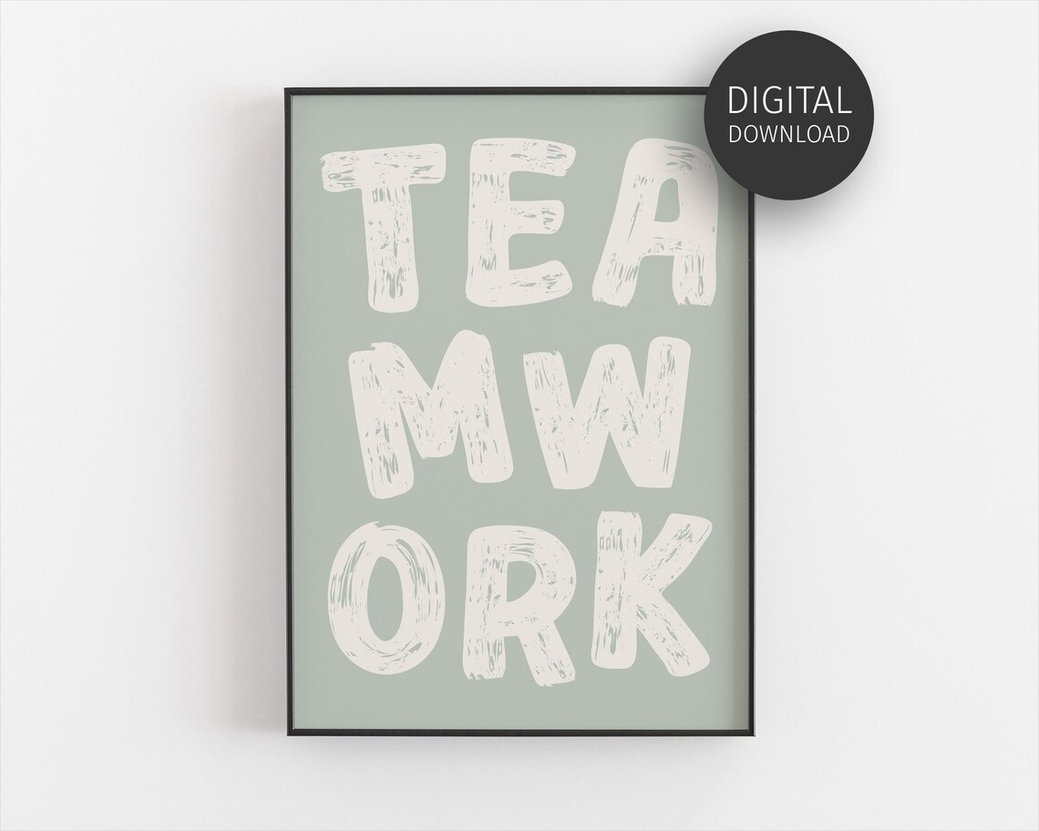 Motivational Teamwork Art Print, Sage Green Office Decor
