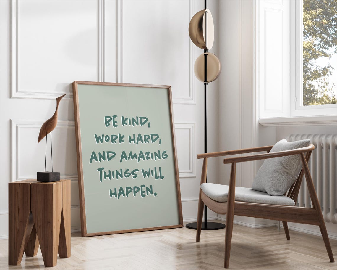 Be Kind Work Hard Sage Green Hand Lettered Inspirational Print - Image 3