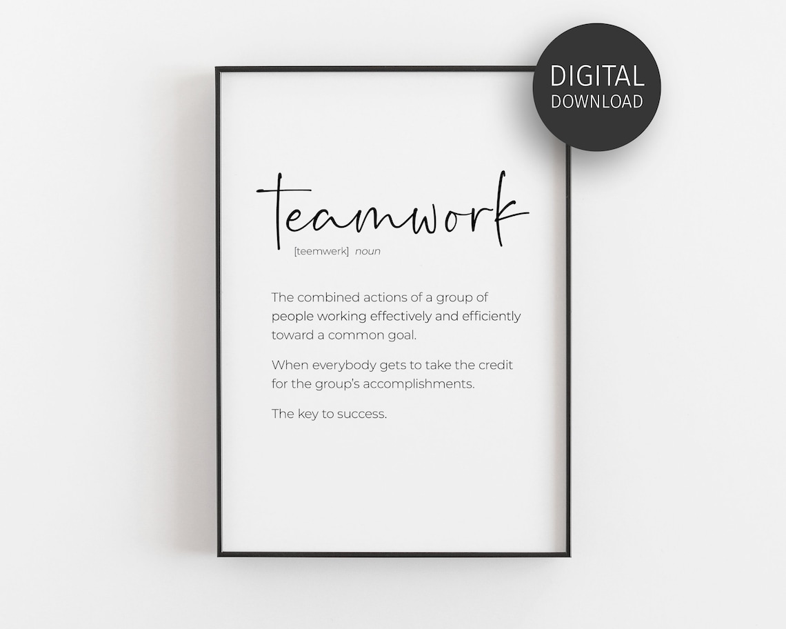 Teamwork Quote Definition Poster, Office Decor