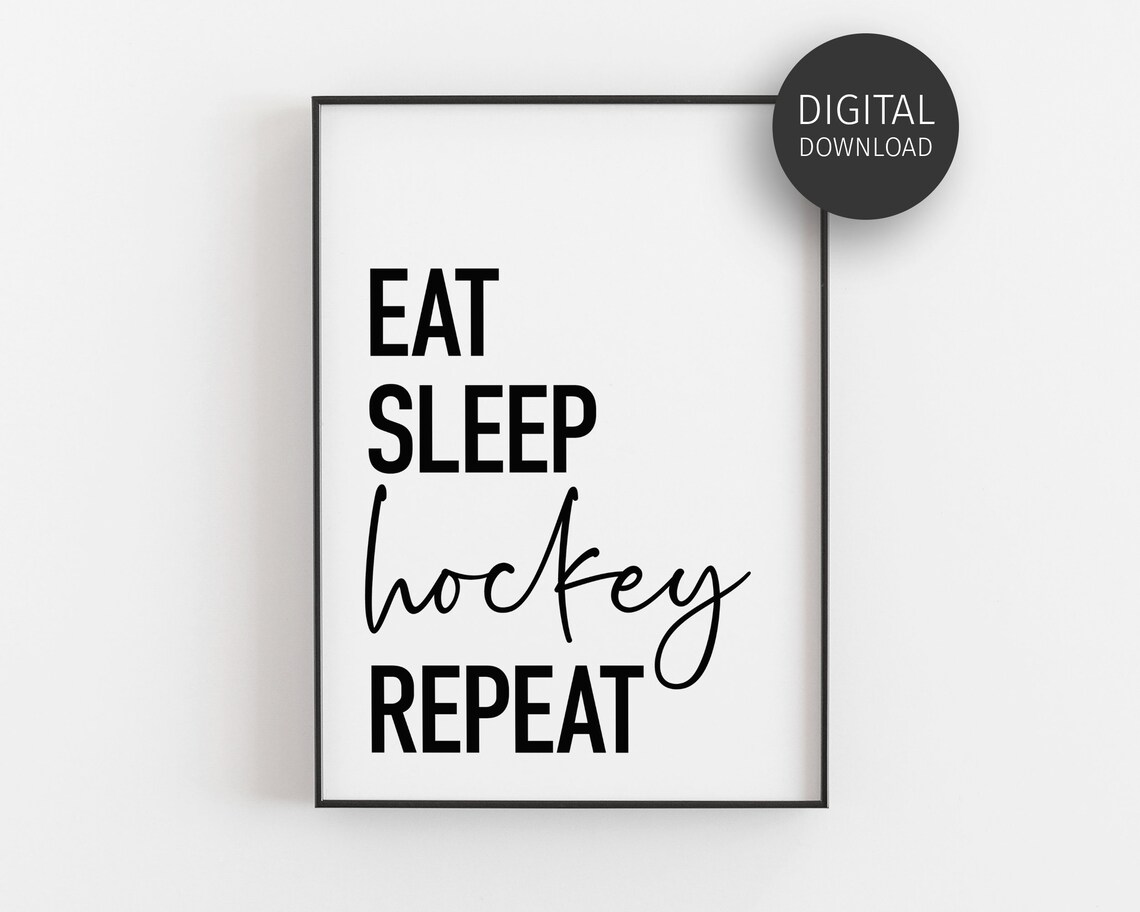 Eat Sleep Hockey Repeat Bold Black Typography Sports Wall Art
