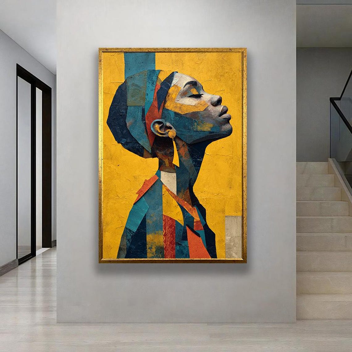 Framed Cubist African Woman Portrait Modern Abstract Art Print